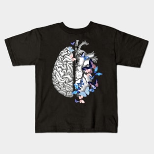 Blue butterflies for half brain half heart, head and heart, vintage watercolor Kids T-Shirt